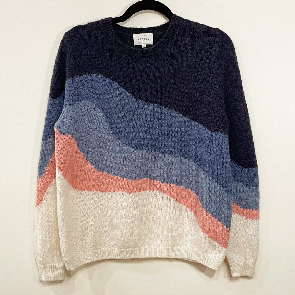 Rare! EUC Sezane Winnie Gradient Colorblock Sweater Blue White Medium - Picture 2 of 7